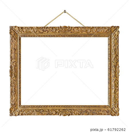 Old wooden picture frame hanging on a rope Old wooden picture frame hanging on a rope 61792262