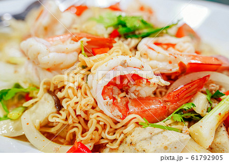 Spicy seafood salad with instant noodle. Thai food 61792905