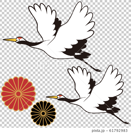 飛んでいる鶴 背景素材 ベクター イラストのイラスト素材