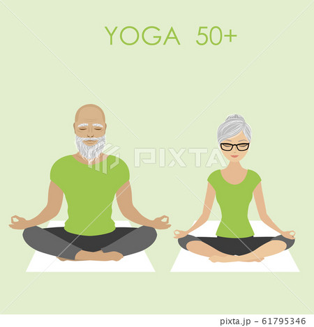 Senior Citizen Couple Relaxing in yoga pose Senior Citizen Couple Relaxing in yoga pose 61795346