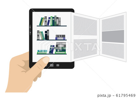 Hand holding portable modern tablet e-book reader. 61795469