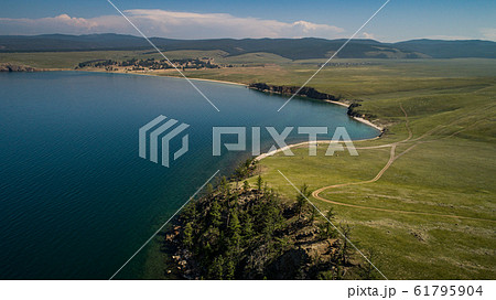 View of Hills and Mountains on Olhon Island, Lake Baikal, Russia, Aerial View of Hills and Mountains on Olhon Island, Lake Baikal, Russia, Aerial 61795904