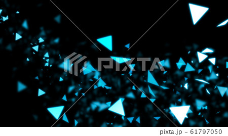Abstract background with blue triangled confetti scatter on black 61797050