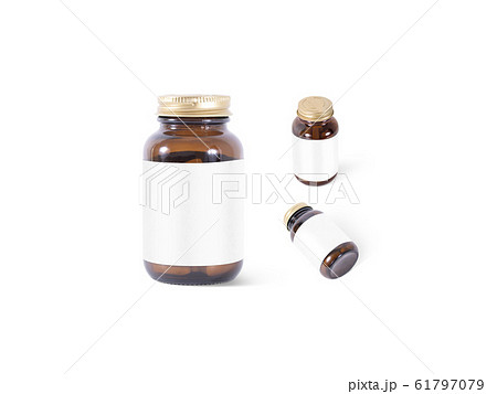 Blank amber glass pill can white label mockup, different views 61797079
