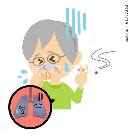 喫煙により体調が悪い高齢者のイラストイメージのイラスト素材
