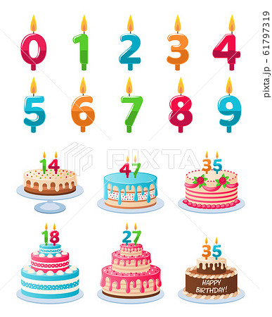Cute Cartoon Image of Birthday Cake With Candles. Isolated On White. Vector  Icon. Stock Vector | Adobe Stock