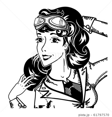 Vintage Pin Up Woman Pilot Portraitのイラスト素材
