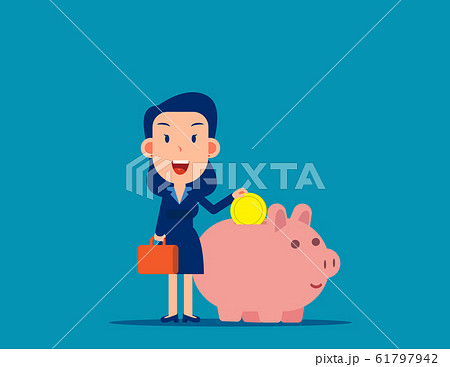 Character with piggy bank. Safe money storage Character with piggy bank. Safe money storage 61797942