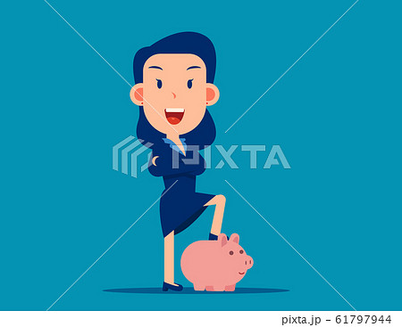 Character Pose With Piggy Bank Safe Money Storageのイラスト素材