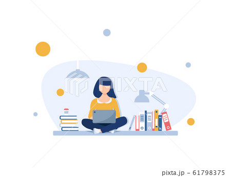Freelance concept, Girl freelancer on outdoor working with laptop with wireless connection 61798375