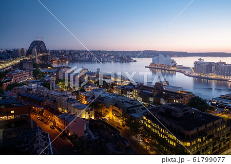 sunrise, Aerial view of Sydney with Harbour sunrise, Aerial view of Sydney with Harbour 61799077