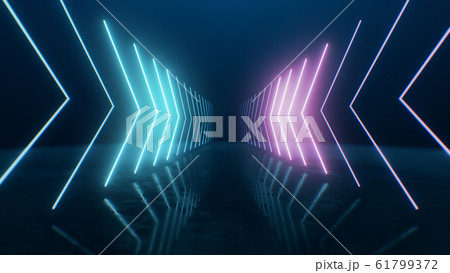 3d render Neon arrows going into perspective 61799372