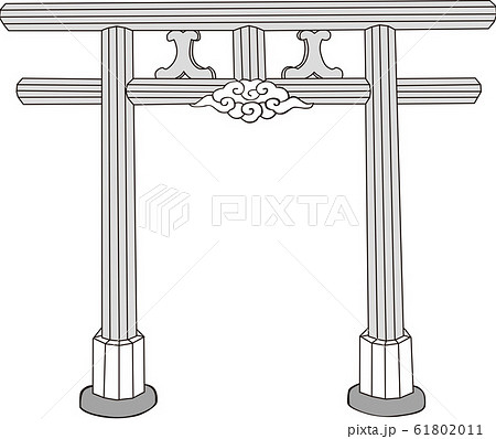 浮世絵 鳥居 その1 白黒のイラスト素材
