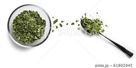 Dried Moringa on a white background. The view from the top 61802945