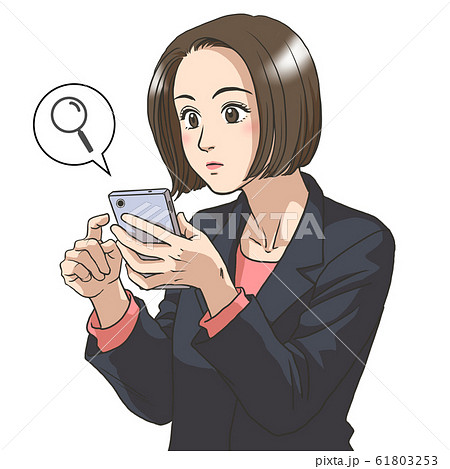 スマホで検索するスーツの女性のイラスト素材