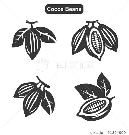 Vector Black Cocoa Beans Icons Set on White Background 61804009