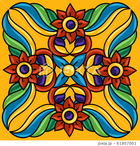 Mexican talavera ceramic tile pattern. Decoration with ornamental flowers. 61807001