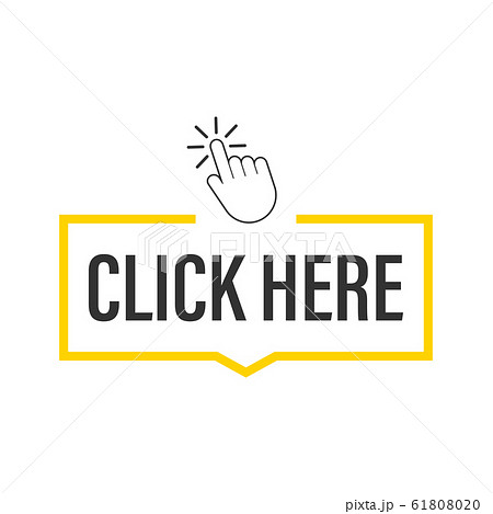 Click here button with hand pointer clicking. 61808020