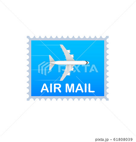 Blue Air mail stamp and airplane on blue 61808039