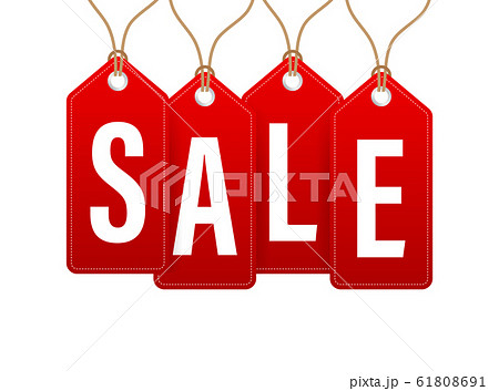 Set Of Four Red Rounded Hangtags Sale. Vector 61808691