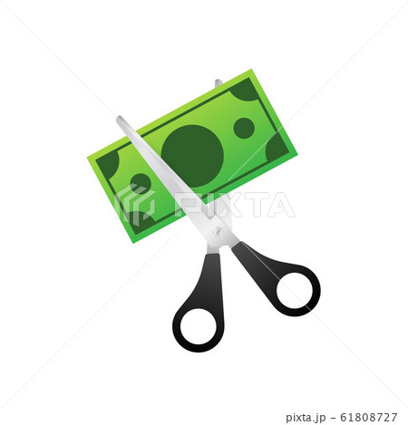 Scissors cutting money bill in flat style. Price, Scissors cutting money bill in flat style. Price, 61808727