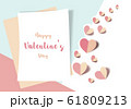 Valentines day card concept, Pink hearts and white paper background. 61809213