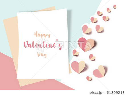 Valentines day card concept, Pink hearts and white paper background. 61809213