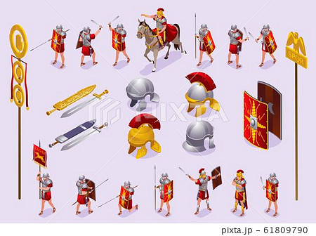 Roman Legionaries Ancient Rome Set isometric icons on isolated background Roman Legionaries Ancient Rome Set isometric icons on isolated background 61809790