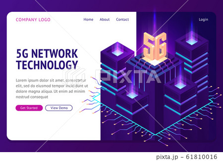 5g network technology isometric landing page. 61810016