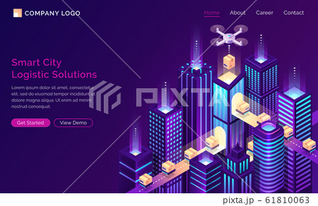 Smart city future logistic isometric landing page 61810063