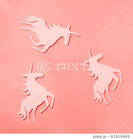 Creative unicorn pattern on trendy green and turquoise color. Abstract art texture Minimal fantasy concept. Banner. Square crop 61810403