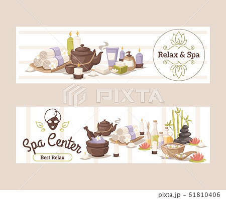 Spa center advertisement banner, vector illustration. Beauty salon invitation, brochure cover, booklet template. Relaxing spa procedures, skincare treatment. Wellness center Spa center advertisement banner, vector illustration. Beauty salon invitation, brochure cover, booklet template. Relaxing spa procedures, skincare treatment. Wellness center 61810406