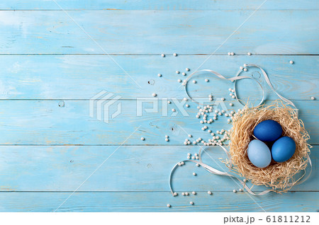 Blue ombre eggs as Easter 2020 concept, copy space 61811212