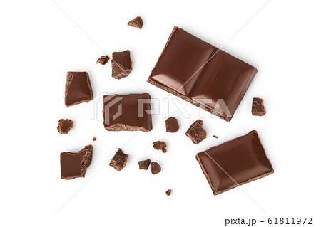 piece of chocolate isolated on white background with clipping path. . Top view. Flat lay. 61811972