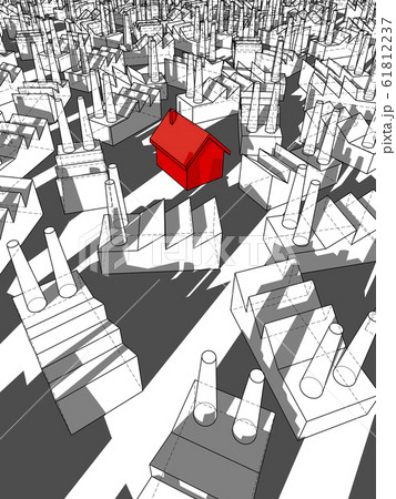 red house surrounded by many factories red house surrounded by many factories 61812237