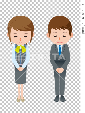 深々とお詫びする会社員 男女 イラストのイラスト素材