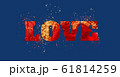 Word LOVE made of red and gold paint on blue. 61814259