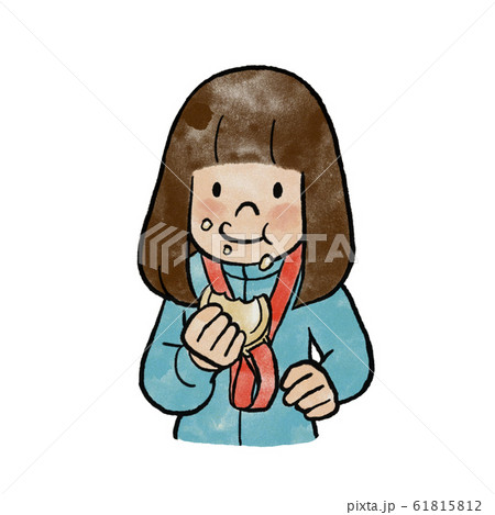 金メダルを食べる女の子のイラスト素材