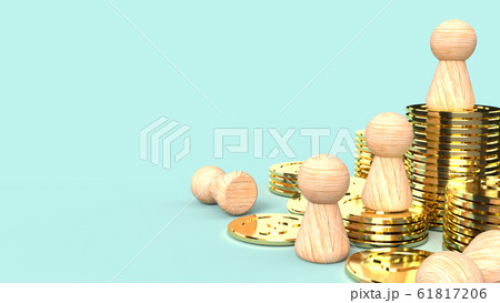 The wooden human figure gold coin 3d rendering on blue background  for business content. 61817206