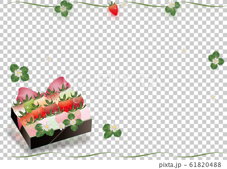 いちごのプレゼントに可愛いピンクのリボンカラフル苺のイラストa4横スタイル背景素材のイラスト素材 6104