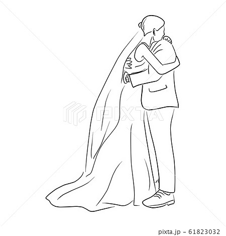 Happy Wedding Couple Embracing Vector Illustrationのイラスト素材
