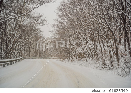 Winter road through snowy fields and forests Winter road through snowy fields and forests 61823549