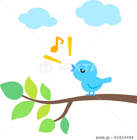 木の枝にとまって鳴く青い小鳥のイラスト素材 [61824494] - PIXTA