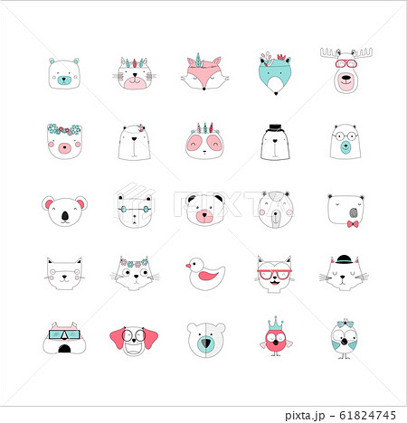 Set of animal cute icons,Vector illustration. Set of animal cute icons,Vector illustration. 61824745