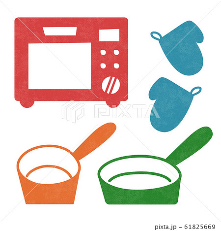 キッチンアイテム レンジ 鍋のイラスト素材