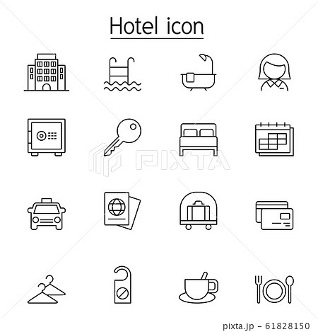 Hotel Icon Set In Thin Line Style Vectorのイラスト素材