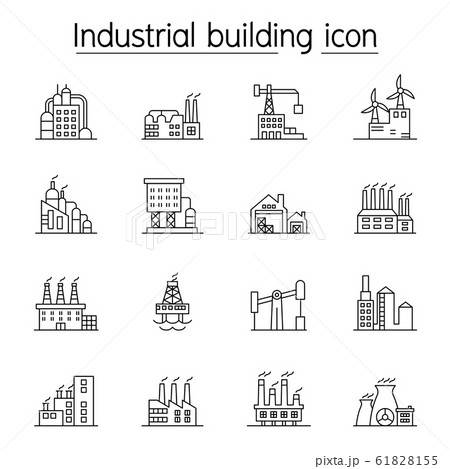 Industrial building, Factory, Plant icon set in 61828155