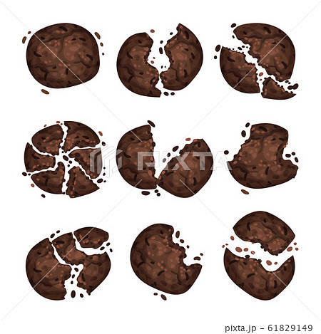 Chocolate Cookie Crumbs and Chips Isolated On White Background Vector Set Chocolate Cookie Crumbs and Chips Isolated On White Background Vector Set 61829149