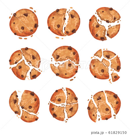 Oatmeal Cookies with Chocolate Crumbs Isolated on White Background Vector Set Oatmeal Cookies with Chocolate Crumbs Isolated on White Background Vector Set 61829150