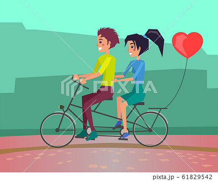 Couple on Date Riding Bicycle and Balloon, Romance Couple on Date Riding Bicycle and Balloon, Romance 61829542